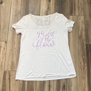 GAIAM White Tee with Purple Graphic